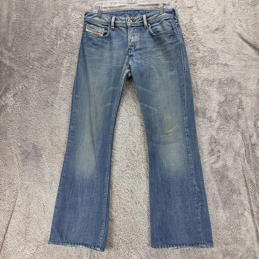 Diesel Jeans Mens 32x30 Blue Zathan Bootcut Med Wash Distressed Button Fly